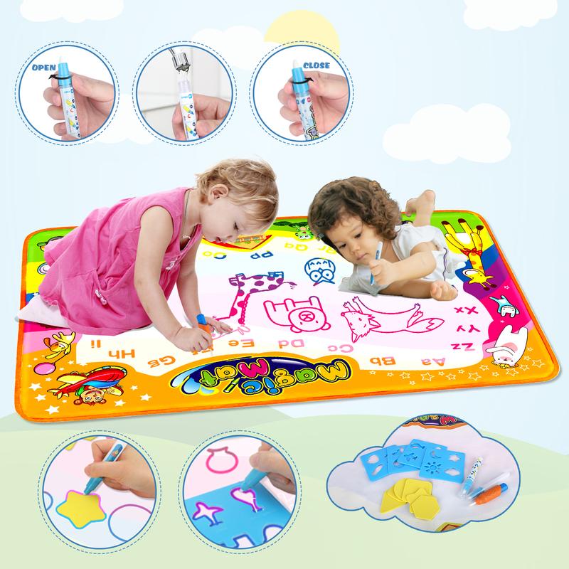 Water Doodle Mat 35 X 23 Inches Extra Large Water Aqua Coloring Mat, Drawing Doodling Mat Educational Toy Gifts for Kids Toddlers Boys Girls Age 3 4 5 6 7 8 Years Old