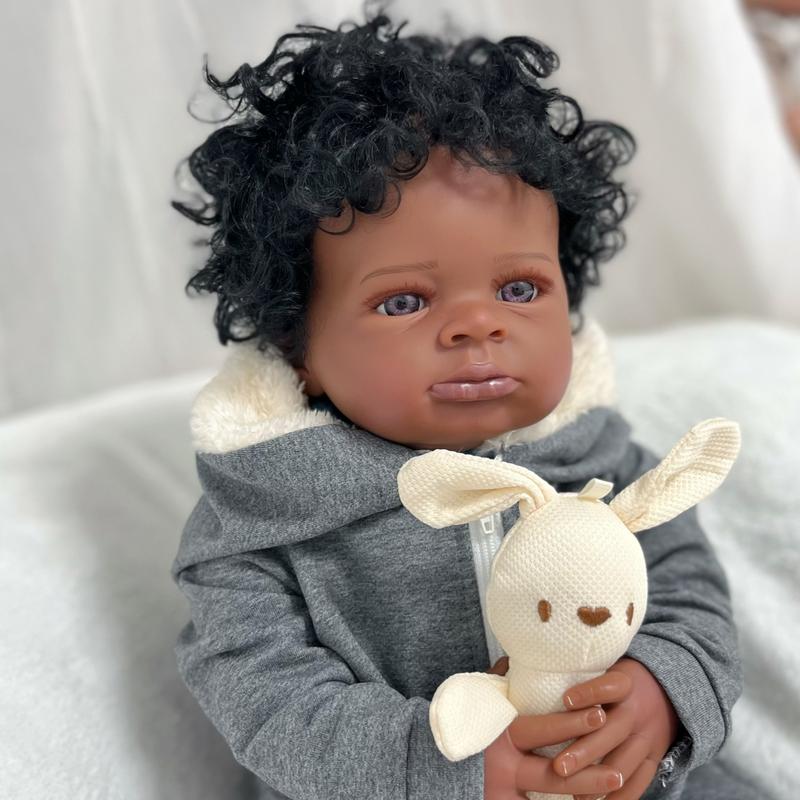 SGAFESZE Black Baby Dolls Soft Vinyl Realistic Newborn Doll Suitable Reborn Baby Dolls for Ages 3+ Christmas Gift Birthday Present