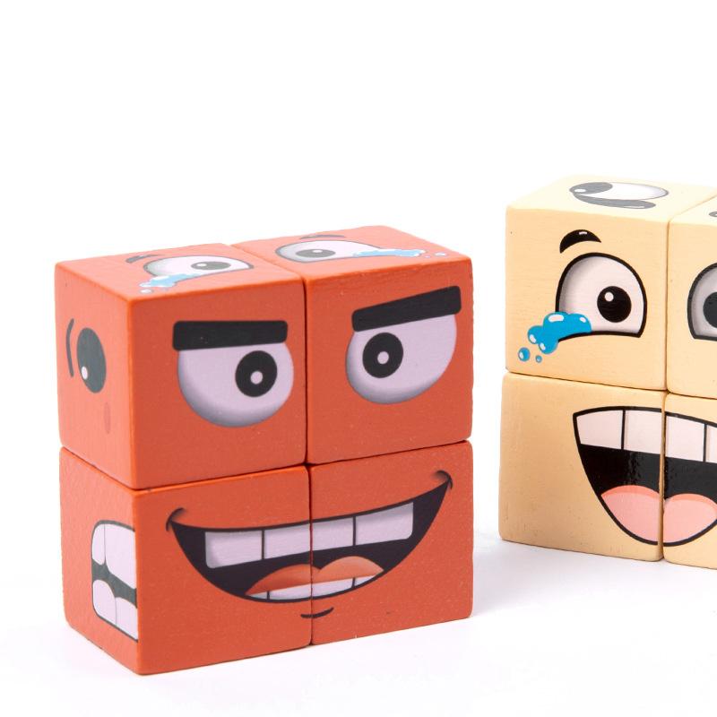 Face Changing Cube Building Blocks For Family Night Puzzle Games Wooden Expressions Matching Block Board Games