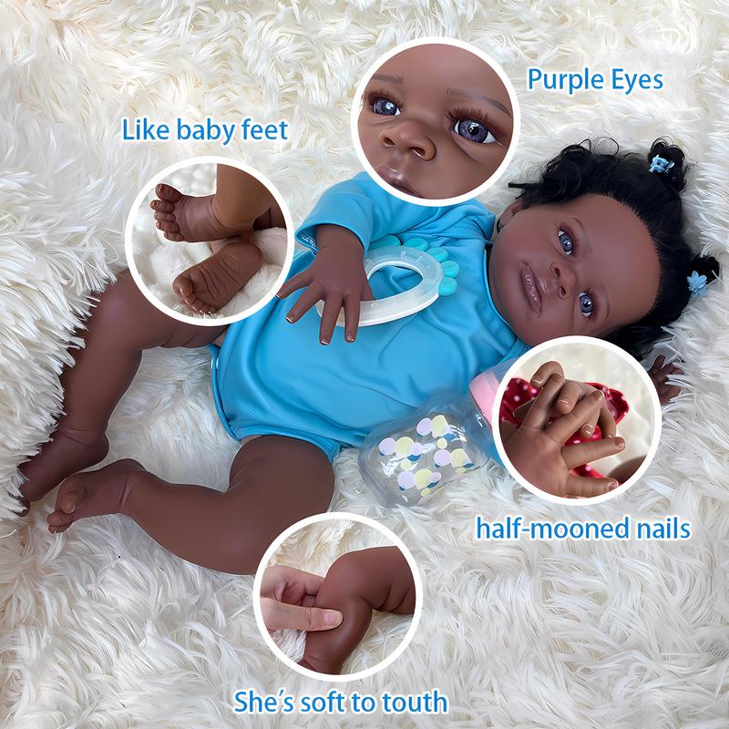 SGAFESZE Black Baby Dolls Soft Vinyl Realistic Newborn Doll Suitable Reborn Baby Dolls for Ages 3+ Christmas Gift Birthday Present