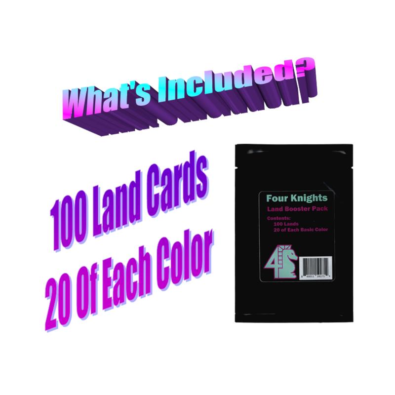 Four Knights  Land Booster Pack - Guaranteed 100 Lands Including 20 of Each Color - Compatible with Magic - Features All Sets - NM LP