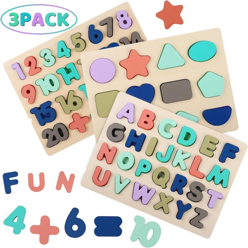 Wooden Puzzles for Toddlers,  Wooden Alphabet Number Shape Learning Puzzles for Kids, Preschool Educational Toys Gift for Boys Girls Ages 3 4 5 6 Years Old