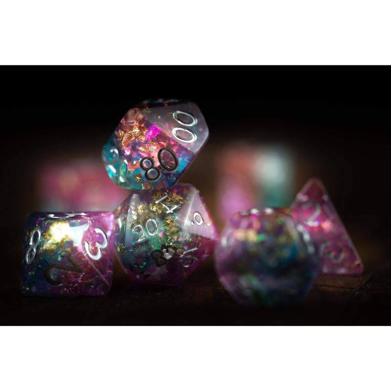 DnD dice sets: Cosmic Sky Space Dice Set: DnD Resin Polyhedral Glitter Dice in Blue and Purple