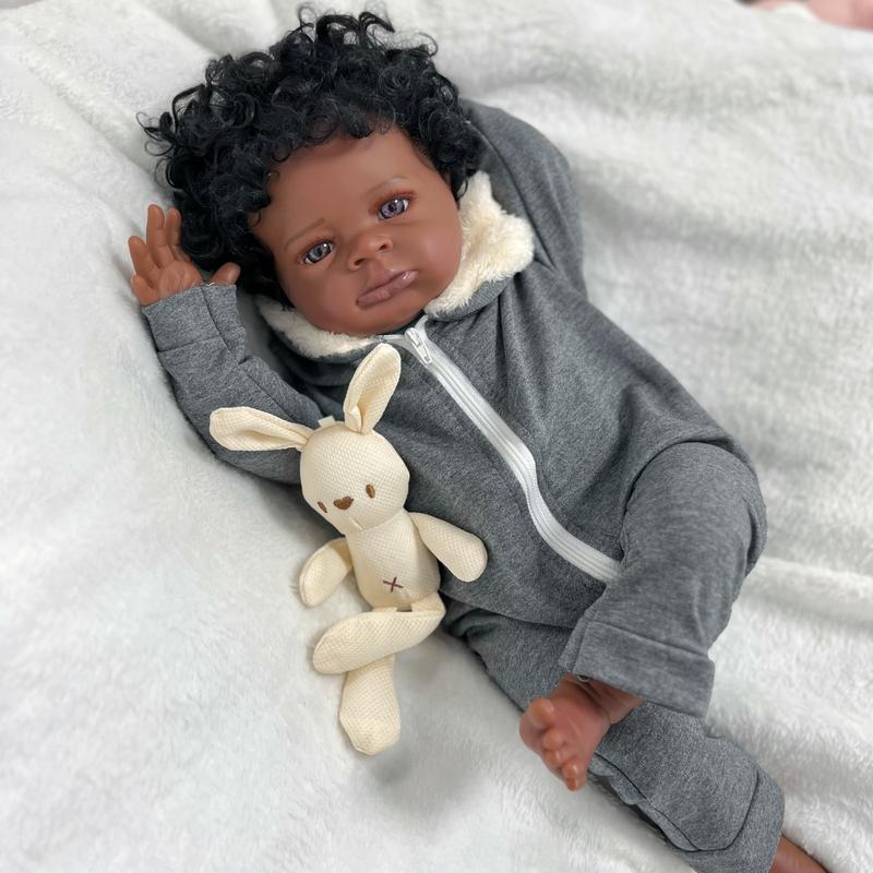 SGAFESZE Black Baby Dolls Soft Vinyl Realistic Newborn Doll Suitable Reborn Baby Dolls for Ages 3+ Christmas Gift Birthday Present