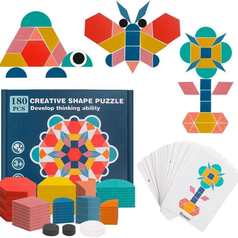 Wooden Puzzle Toy, 180pcs set Creative Geometric Shape Matching Puzzle Toy, Learning Puzzles for Birthday Gift