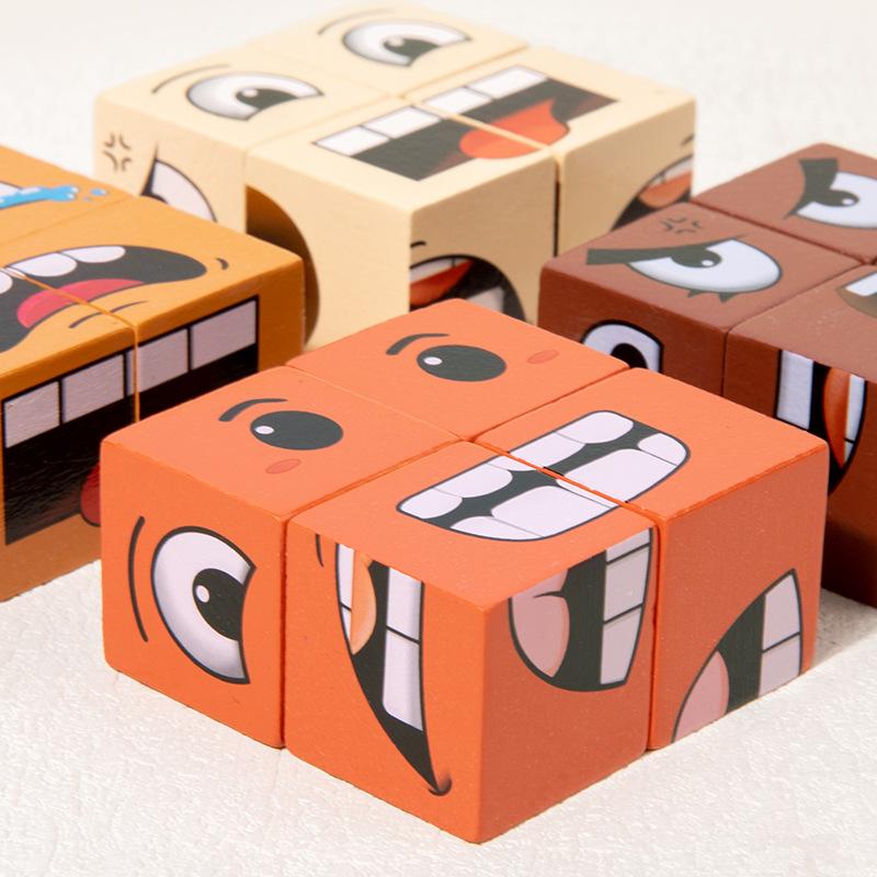 Face Changing Cube Building Blocks For Family Night Puzzle Games Wooden Expressions Matching Block Board Games