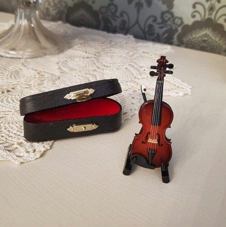 World's Smallest Violin Wooden Miniature Violin with Stand Bow and Case