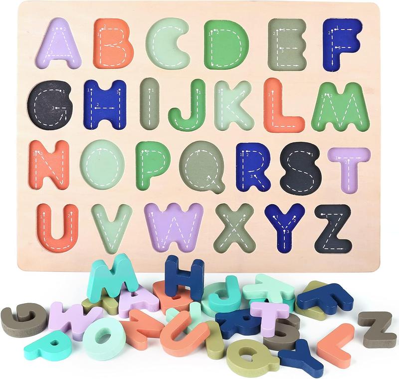 Wooden Puzzles for Toddlers,  Wooden Alphabet Number Shape Learning Puzzles for Kids, Preschool Educational Toys Gift for Boys Girls Ages 3 4 5 6 Years Old