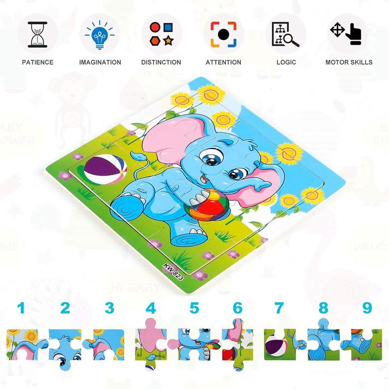 Wooden Puzzles for Toddlers 2-5 Years Old(Set of 6), 9 count Preschool Educational and Learning Animal Jigsaw Puzzle Toy Gift Set for Boys and Girls