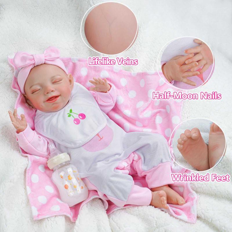 BABESIDE Lifelike Reborn Baby Dolls - 20-Inch Sweet Smile Real Life Realistic-Newborn Full Body Vinyl Sleeping Baby Girl with with Basket & Rabbit Doll for 3+ Year Old Kids