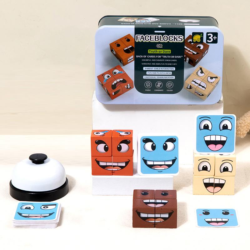 Face Changing Cube Building Blocks For Family Night Puzzle Games Wooden Expressions Matching Block Board Games