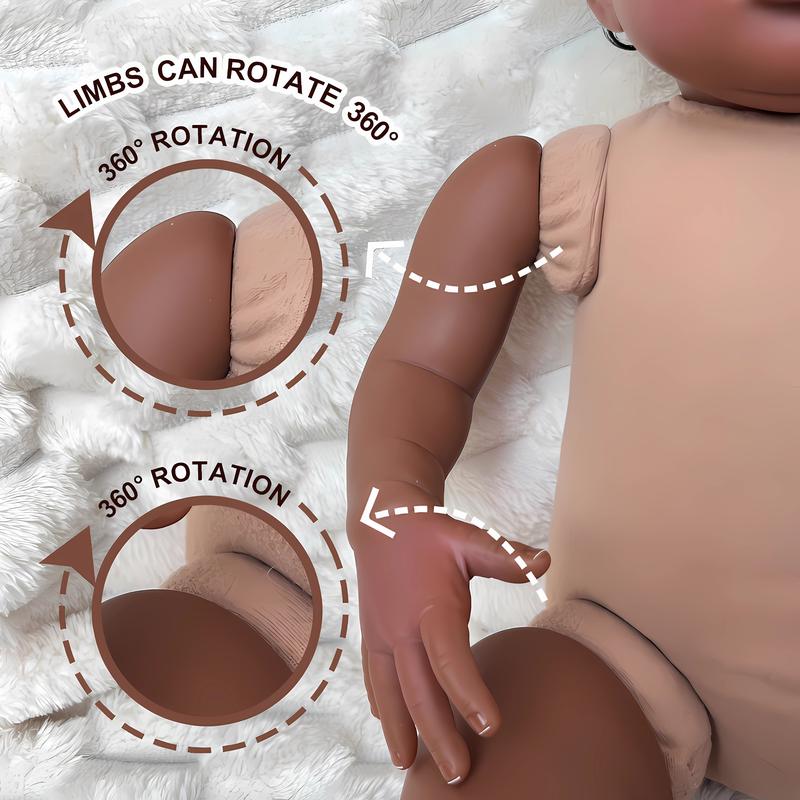 SGAFESZE Black Baby Dolls Soft Vinyl Realistic Newborn Doll Suitable Reborn Baby Dolls for Ages 3+ Christmas Gift Birthday Present