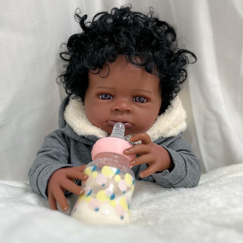 SGAFESZE Black Baby Dolls Soft Vinyl Realistic Newborn Doll Suitable Reborn Baby Dolls for Ages 3+ Christmas Gift Birthday Present