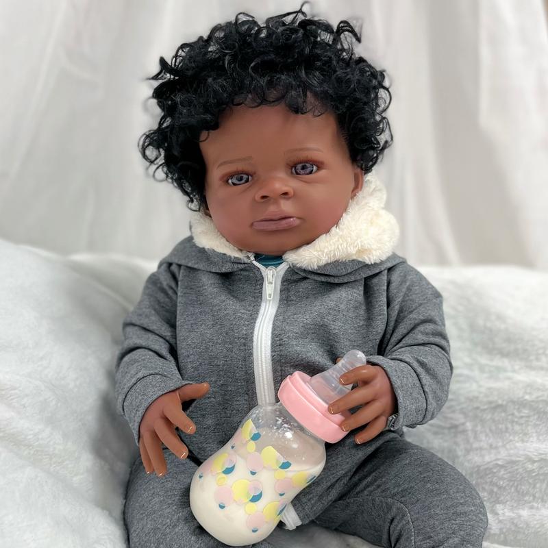 SGAFESZE Black Baby Dolls Soft Vinyl Realistic Newborn Doll Suitable Reborn Baby Dolls for Ages 3+ Christmas Gift Birthday Present