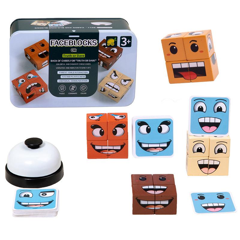 Face Changing Cube Building Blocks For Family Night Puzzle Games Wooden Expressions Matching Block Board Games