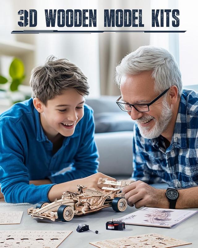 ROKR 3D Wooden Puzzle 1:18 Scale Formula Racing Cars for Adults, 5 Hour Build, Wind up Toys Model Car Kits for Adults to Build, Ideal Gift for Boys and Men bristle blocks building bricks building set