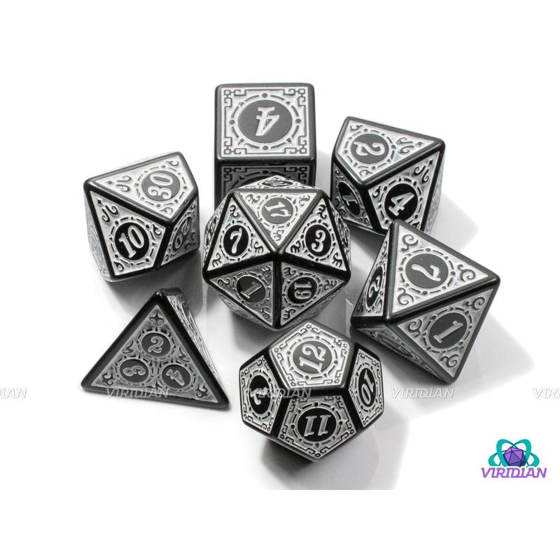 B&W | Roaring 20s: White Lattice | Stylized Acrylic Dice Set (7) | DnD TTRPG