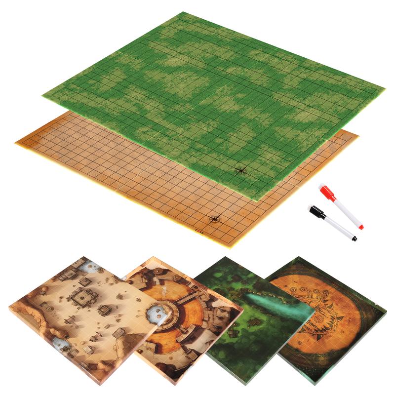 CZYY DND Foldable Mat Dry Erase TTRPG Map Grassland & Desert Two-Sided Cardboard Terrain 27x23 Inches with Square Grid - Portable, Reusable Game Board for D&D, Pathfinder and Tabletop RPGs