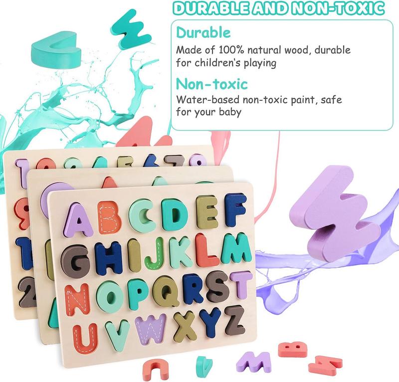 Wooden Puzzles for Toddlers,  Wooden Alphabet Number Shape Learning Puzzles for Kids, Preschool Educational Toys Gift for Boys Girls Ages 3 4 5 6 Years Old