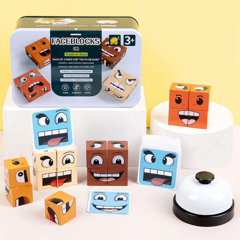 Face Changing Cube Building Blocks For Family Night Puzzle Games Wooden Expressions Matching Block Board Games