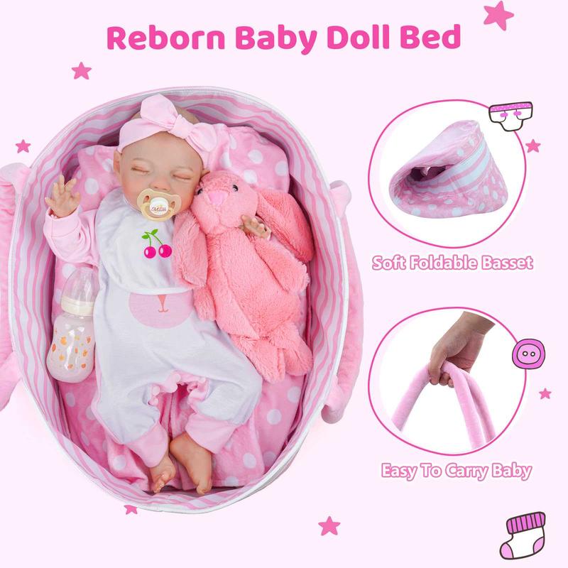 BABESIDE Lifelike Reborn Baby Dolls - 20-Inch Sweet Smile Real Life Realistic-Newborn Full Body Vinyl Sleeping Baby Girl with with Basket & Rabbit Doll for 3+ Year Old Kids