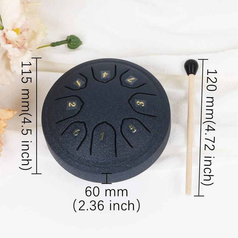 4.5 Inch Ethereal Drum, 1 Count 8-note Steel Tongue Drum, 8 Tone Steel Tongue Drums with Drumsticks, Percussion Instrument for Teenager & Adult, Christmas Gift