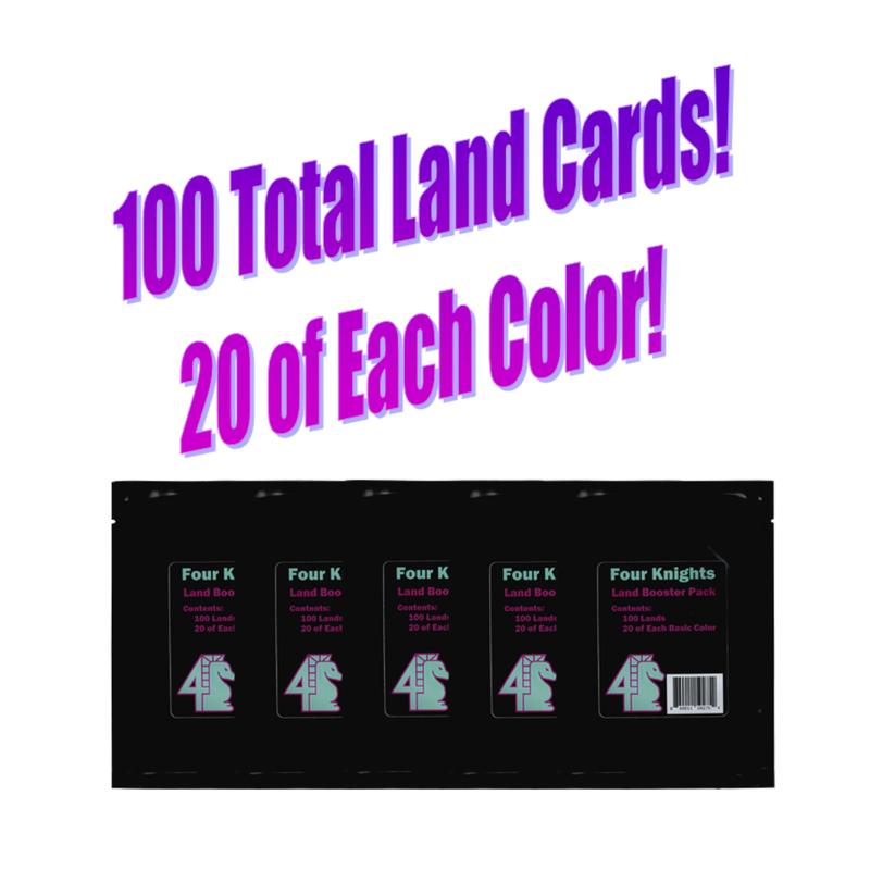 Four Knights  Land Booster Pack - Guaranteed 100 Lands Including 20 of Each Color - Compatible with Magic - Features All Sets - NM LP