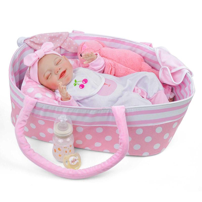 BABESIDE Lifelike Reborn Baby Dolls - 20-Inch Sweet Smile Real Life Realistic-Newborn Full Body Vinyl Sleeping Baby Girl with with Basket & Rabbit Doll for 3+ Year Old Kids