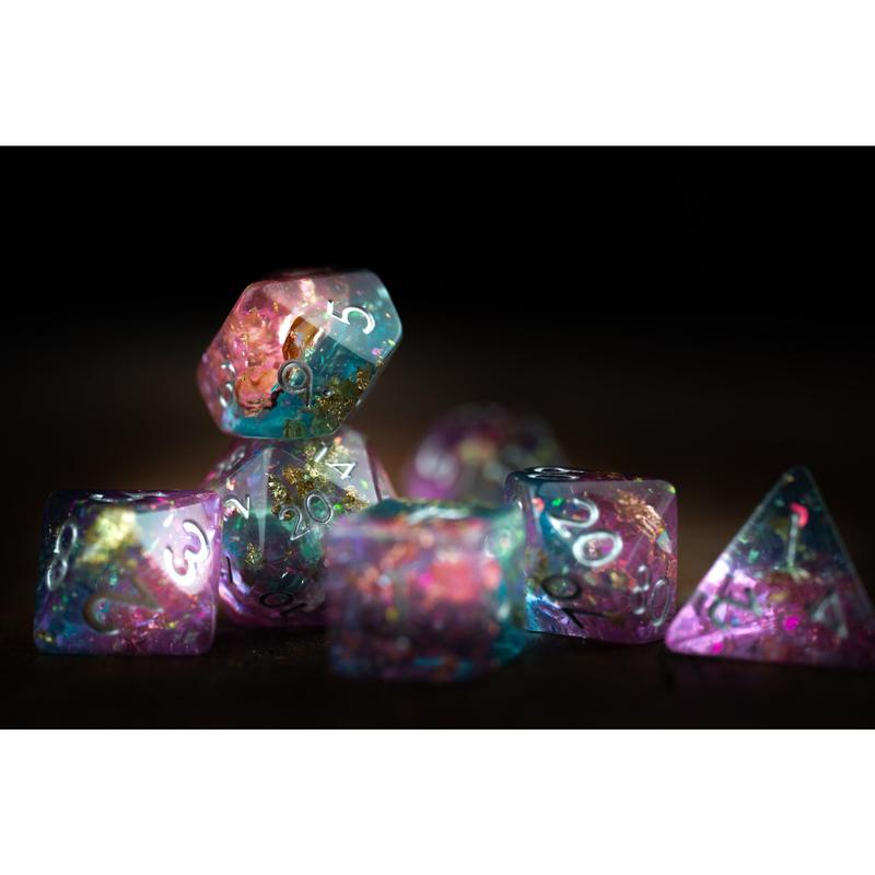 DnD dice sets: Cosmic Sky Space Dice Set: DnD Resin Polyhedral Glitter Dice in Blue and Purple