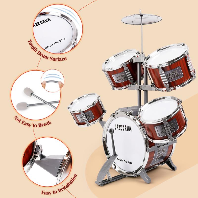 Drum Set for Kids Musical Instruments Kids Drum Set with Stool, Cymbal, Drum Sticks, 4 Snare Drums and 1 Bass Drum Jazz Drum Kit Toys for 3 4 5 6 Year Old Boys Girls Gifts