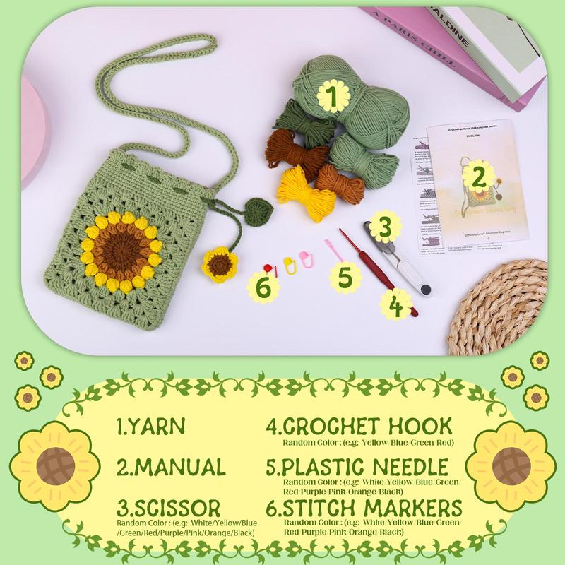 Sunflower Mobile Phone Crochet Bag Starter Kit, Crochet Bag Starter Kit with Step-by-Step Video Tutorials & Complete Accessories, Crochet Bag Starter Kit for Beginners, Knitting & Crochet Supplies