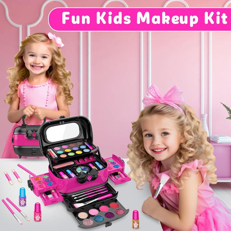 58Pcs Kids Makeup Kit for Girl, Princess Toys Real Washable Cosmetic Set with Mirror,Play Make Up Birthday Gifts for 3-12 Years Old Kid  Butterfly