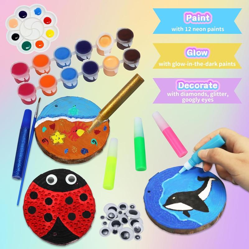 AOSITE Wooden Crafts Kit for Kids-Glow in The Dark-Arts and Crafts for Kids Ages 6-12, Wood Slices Painting Craft Activities Kits, Creative Art Toys for 6 7 8 9 10 11 12 Year Old