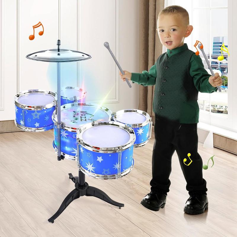 Kids Drum Set for Toddlers w  Light (All Plastic), Musical Gifts Toys for Boys Girls, Drum Kit Musical Instrument for Beginner Music Practice, Christmas Birthday Gift Kids