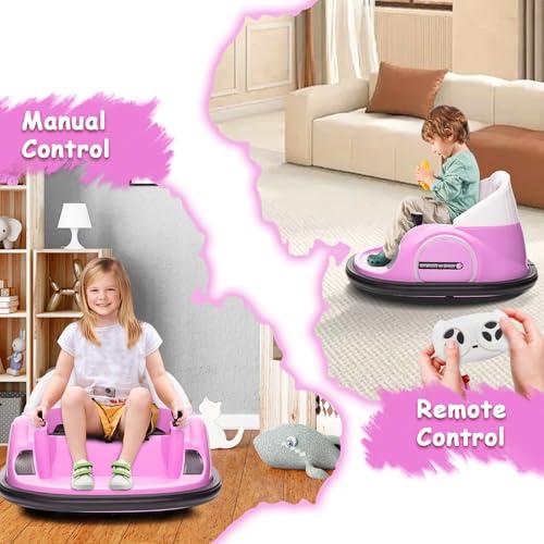 12V Ride On Bumper Car for Toddlers - Electric Bumping Car with Remote Control, Battery Display, 360° Spin, LED Lights, Music, MP3, USB - Available in Pink, Red, Green, Orange, Blue