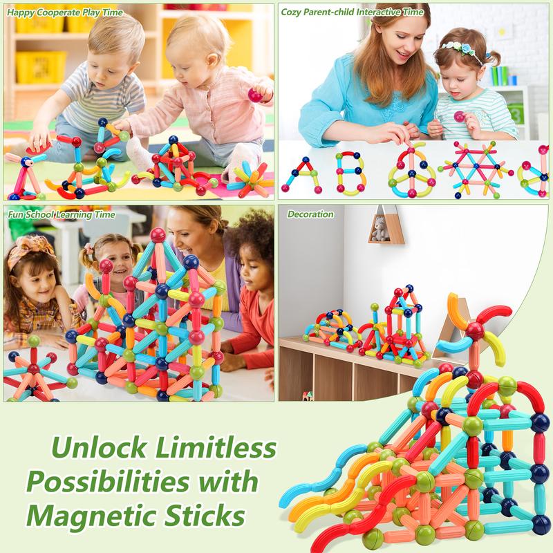 COUOMOXA Magnetic Building Sticks Blocks Kids Toys, Stem Educational Construction Montessori Toys 3 4 5 6 8 Year Old Girls and Boys Gifts for Christmas Birthday,Preschool Tinker Counting Toddler Toys