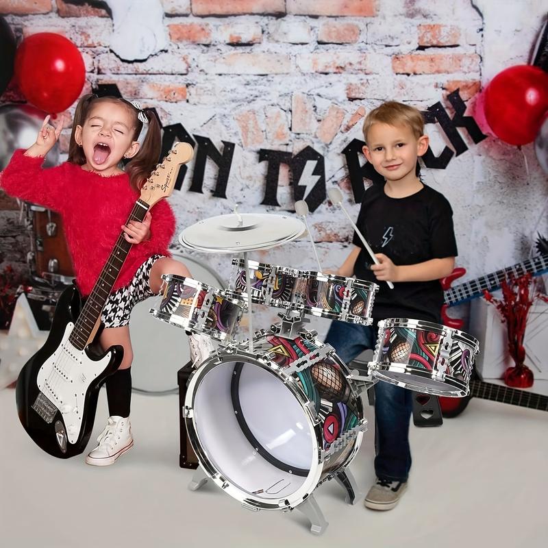 Preschooler Drum Set, 5 Piece Drum Set with Stool, Mini Jazz Drum Musical Instrument Toys for 3-8 Years Boys Girls Babies Children Christmas Gift