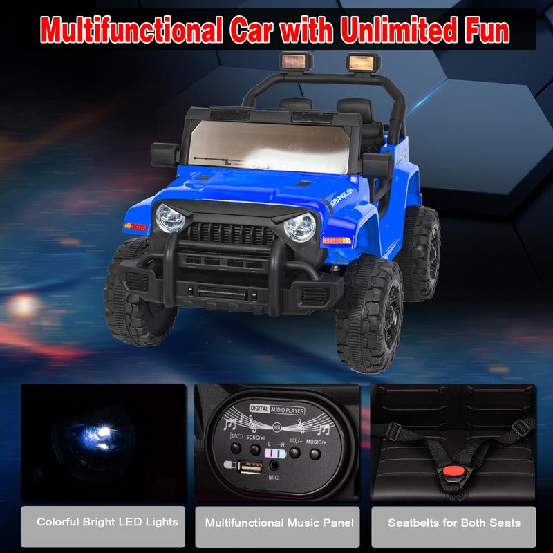 POSTACK Ride on Toy with Parental Remote Control, 12 Volt Battery Powered 4 Wheels Kids UTV for Toddlers Boys Girls with LED Light Horn  MP3 Player USB Port Bluetooth High Low Speeds, Blue