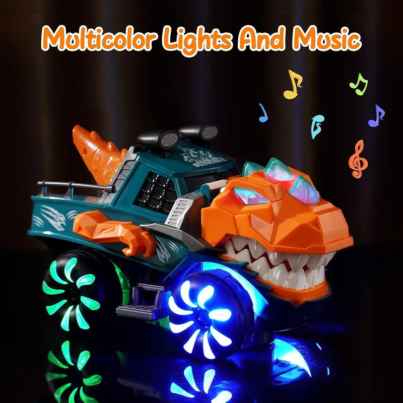 Monster Truck with Flashing Lights Music Roaring Sound, Dinosaur Car Toys for 3 4 5 6 Year Old Boys Electric Remote Control Toys Gifts Christmas