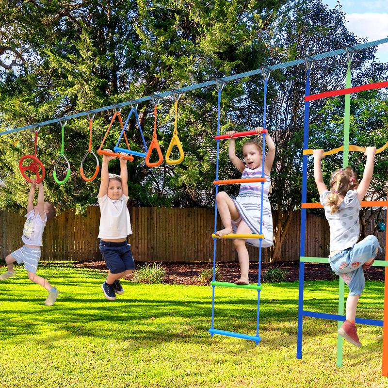 Hapfan 50ft Ninja Warrior Obstacle Course for Kids with Swing, Ninja Rope Course for Outside with 10 Accessories, christmas gifts