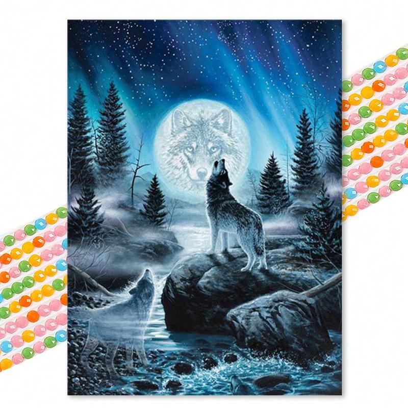 Wolf and Moon Pattern DIY Diamond Art Painting Without Frame, DIY 5D Diamond Art Kit For Adults & Teenager, DIY Decor Painting For Home Bedroom Living Room And Office