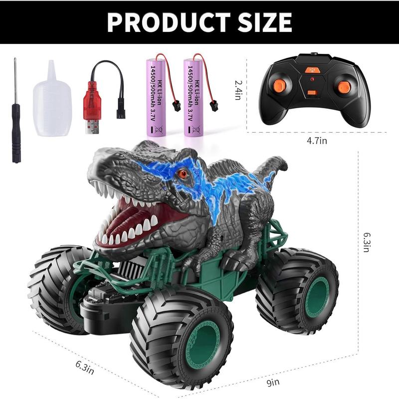 2.4GHz Dinosaur Remote Control Car Toys for Kids Boys 4-7 5-7 8-12, RC Dinosaur Car Toys with Light, Sound, Spray, Indoor Outdoor Toys Gifts for 3 4 5 6 Year Old Boys, RC Car Toys for Boys