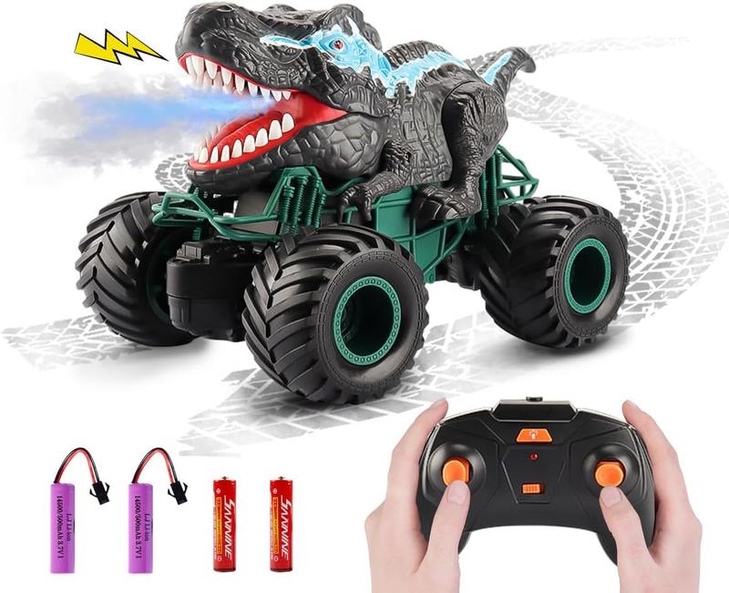 Remote Control Dinosaur Truck for Kids 3-72.4Ghz RC Dinosaur Truck with LED Light & Sound Spray Function, Dinosaur Toys for 3 4 5 6 7 8 Year Old Kids Boys Girls 1:20 Scale RC Car