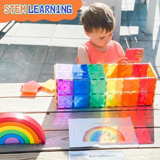 103 PCS Magnetic Building Tiles Set with Car,  magna tiles  Kids Toys Magnet Toys for Toddler Magnetic Blocks Building Toys Preschool Learning Sensory Montessori Toys for 3+ Year Old , Safe Creativity Toddler Kids Christmas Toys magnetic building