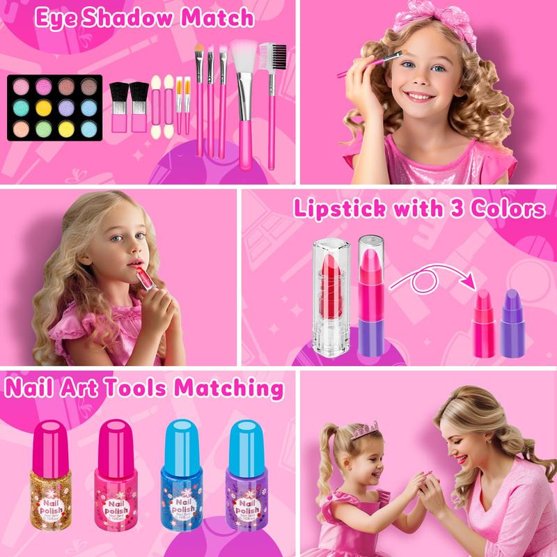 58Pcs Kids Makeup Kit for Girl, Princess Toys Real Washable Cosmetic Set with Mirror,Play Make Up Birthday Gifts for 3-12 Years Old Kid  Butterfly