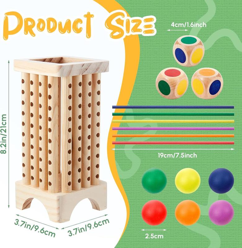 Christmas gift Montessori Colorful Wooden Sticks Game: 42-Piece Tower Dice Ball Set Fine Motor Skills, Counting, and Math Educational Toy for Kids