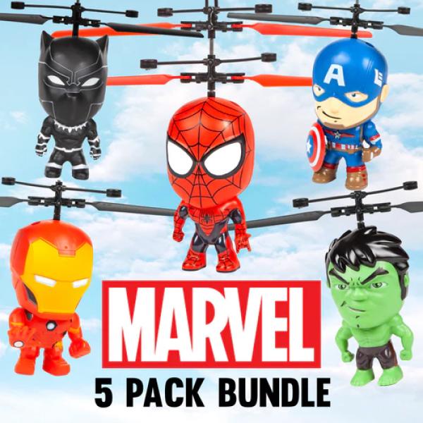 Marvel Licensed Big Heads Remote Control Flying Figures Bundle Spider-man Captain America Iron Man Black Panther Hulk 5-Pack