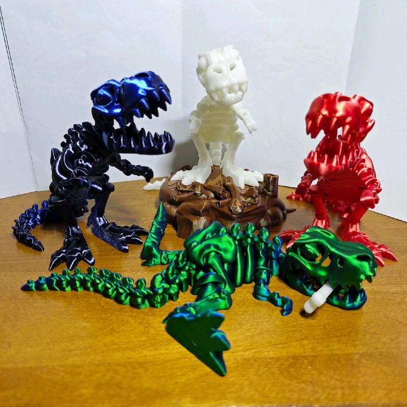 3D Printed Flexi T-Rex dinosaur toy with Multi Colored bone - Excellent stress relief toy!