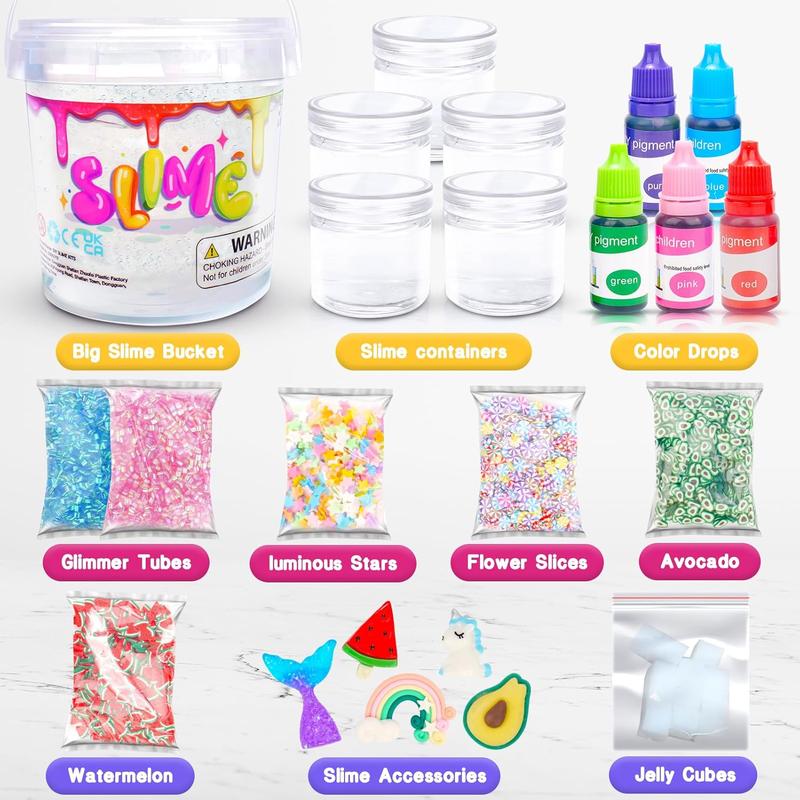 Slime Kit Girls DIY Clear Slime Making Kits: 35 FL OZ Big Premade Crystal Slime Bucket for Kids with Add-ins - Fun Birthday Party Gifts for Girls Ages 6 7 8 9 10 11 12