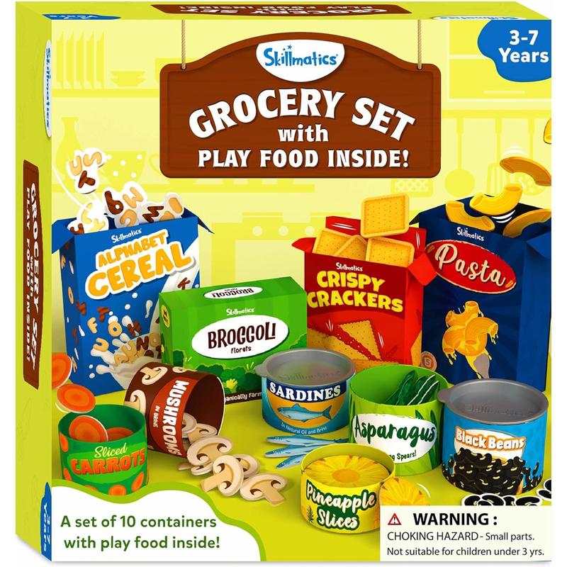 Skillmatics Pretend Play Grocery Set - 10 Containers, 100+ Play Food Items for Child's Play, Back-to-School Play Kitchen Accessories, Toy Kitchen, Fruits & Veggies, Gifts for Kids & Toddlers Ages 3-7